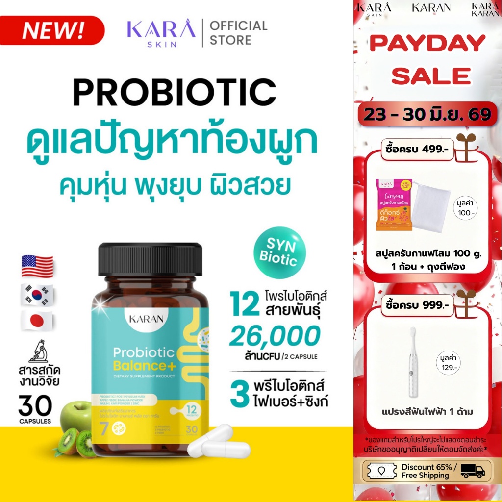 KARAN Probiotic(ขับถ่าย+สิว+รูปร่าง)โพรไบโอติก12สายพันธุ์+พรีไบโอติก3+Fiber3 สุขภาพดีจากภายใน