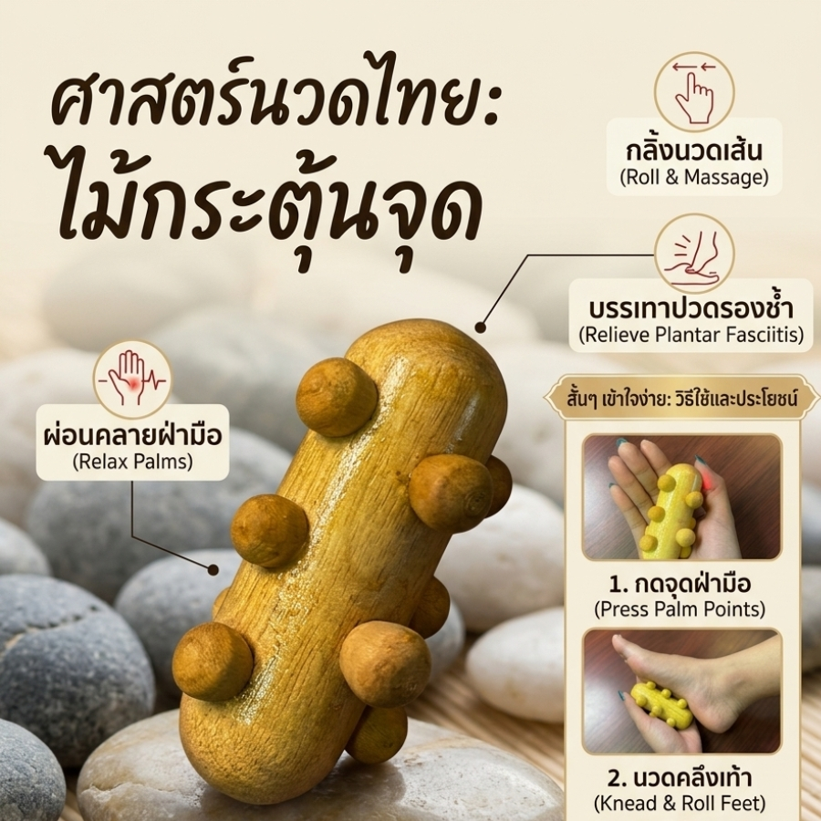 [ภูมิปัญญาไทย] ไม้นวดมือกำกระตุ้นจุด ไม้นวดกดจุดฝ่ามือ แก้นิ้วล็อก มือชา คลายเส้นตึง ขนาดพกพา ไม้แท้ 100%