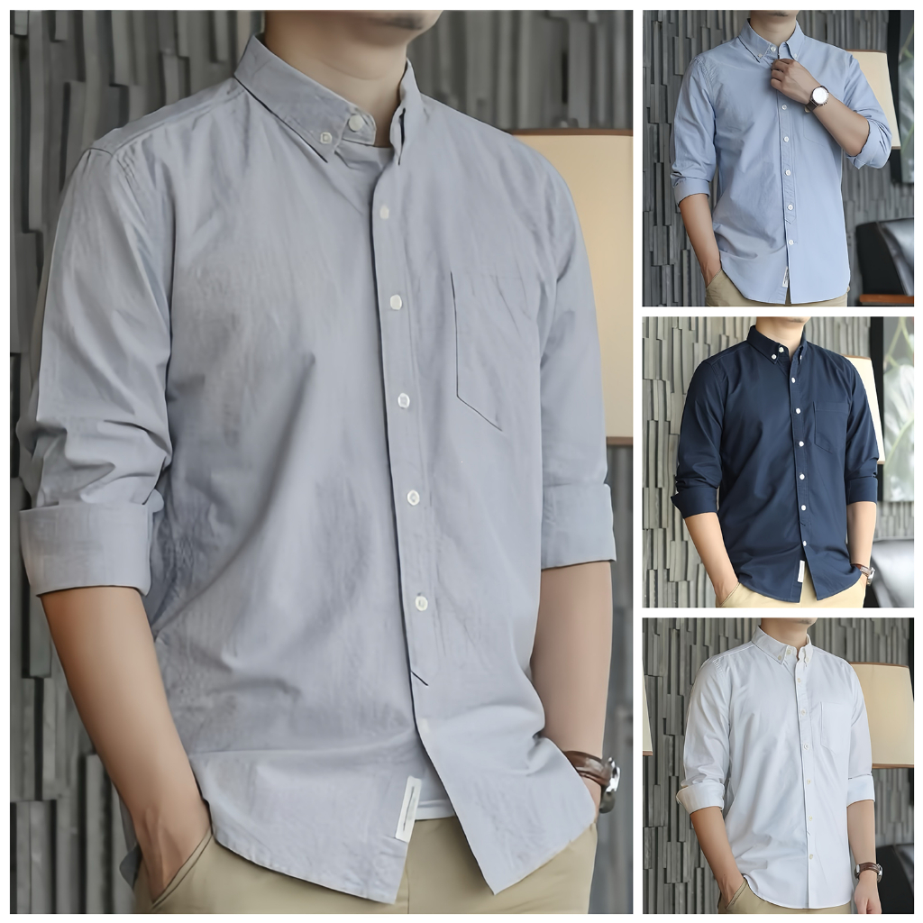 เสื้อเชิ้ตแขนยาวผู้ชาย เสื้อเชิ้ตทำงาน เสื้อเชิ้ตแขนยาวสีพื้น คอปก สไตล์ลำลอง แฟชั่นเกาหลี ใส่ได้หลายลุคทุกโอกาส