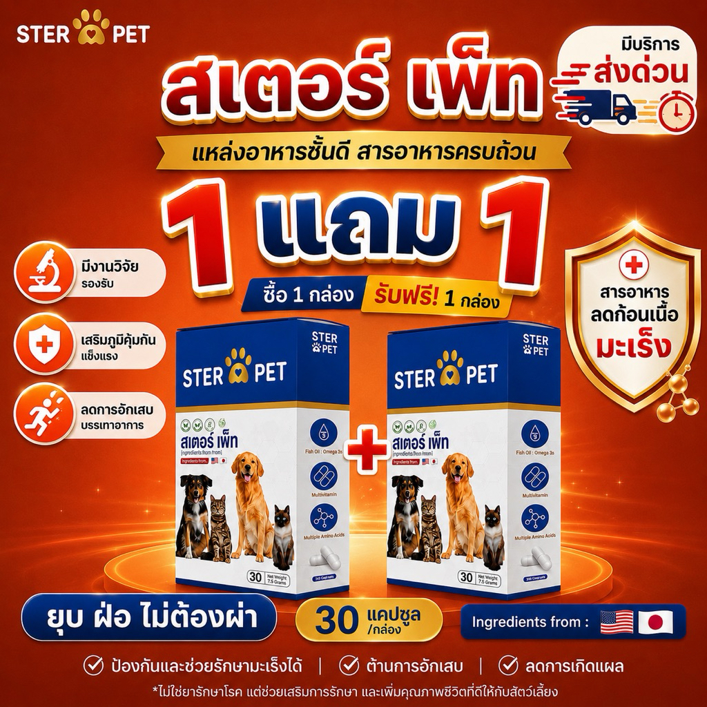 ** มีส่งด่วน STET PET **  ซื้อ 1 แถม 1  | STER PET มะเร็ง เนื้องอก หมาแมว 30 แคปซูล