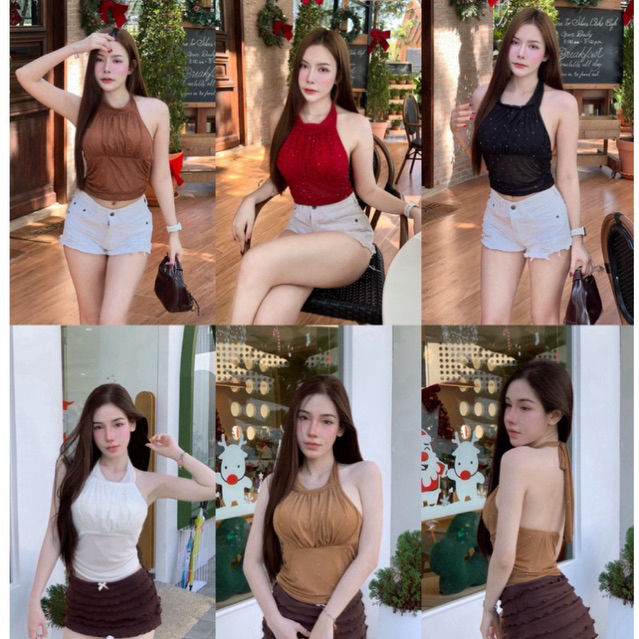 MNV STUDIO  เสื้อกล้ามดีเทลผูกคอ  ผ้าซีทรูเพชร เสริมฟองน้ำ สวยดูแพงมากก