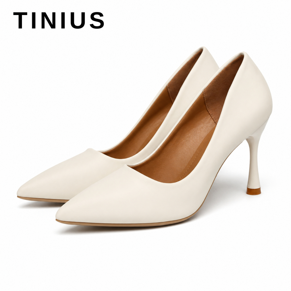 TINIUS  รองเท้าส้นสูงสีดำส้นเข็มปลายแหลม ดีไซน์เรียบหรู ดำคลาสสิก ดูแพง ช่วยพรางให้ขาดูเรียวยาว