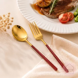 NEW 🍚ช้อนส้อมสแตนเลส 304 ด้าม 2 Tone เคลือบทอง ดีไซน์สวยหรู ปลอดภัยต่ออาหาร 💖| lassiedecor