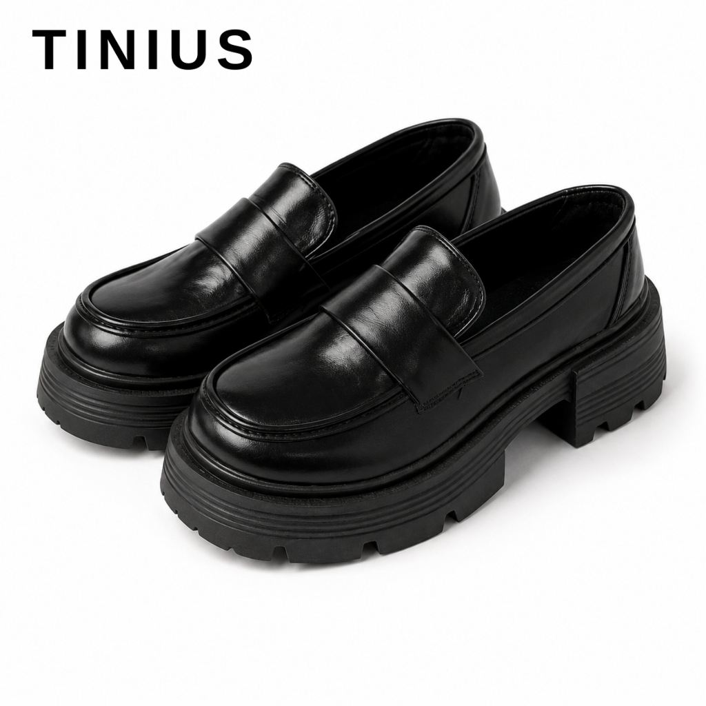 TINIUS รองเท้าโลฟเฟอร์ส้นตึก หนังนิ่มใส่สบาย ทรงหัวมน อัปลุคY2Kพรางขาเรียวคอมพลีทได้ทุกลุค
