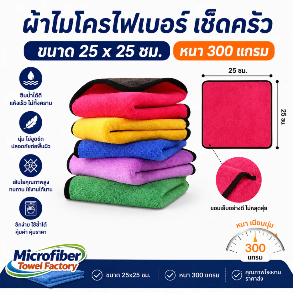 ผ้าเช็ดครัว 3D ขนาด 25x25 สองสีผ้าเช็ดโต๊ะ ผ้าเช็ดจาน ผ้าเช็ดมือ ผ้าขี้ริ้ว ผ้าเช็ดทำความสะอาดอเนกประสงค์