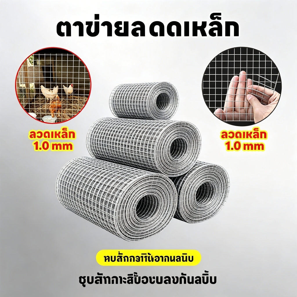 ลวดตาข่ายสี่เหลี่ยมชุบกัลวาไนซ์(ชุบร้อน) ไม่เป็นสนิม ลวดตะแกรง ลวดตาข่าย กรงไก่ กรงนก กันหนู กันงู ล้อมต้นไม้ ปูกำแพง