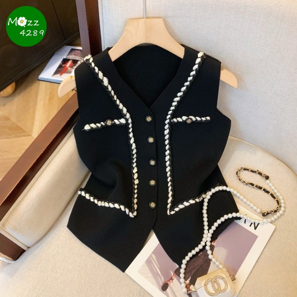 MQzz4289 *พร้อมส่ง* เสื้อกั๊กไหมพรม สวยสไตล์วินเทจ แขนกุดคอวี อกได้ถึง 42 นิ้ว Freesize