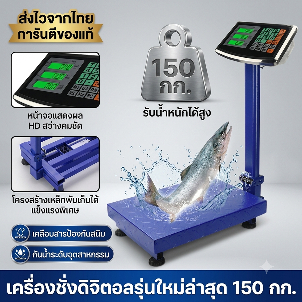 เครื่องชั่งดิจิตอลตั้งพื้นพับได้ 150KG/300KG/500KG เครื่องชั่งน้ำหนัก LED HD กันน้ำ ชั่งแม่นยำ สำหรับร้านค้า/โกดัง