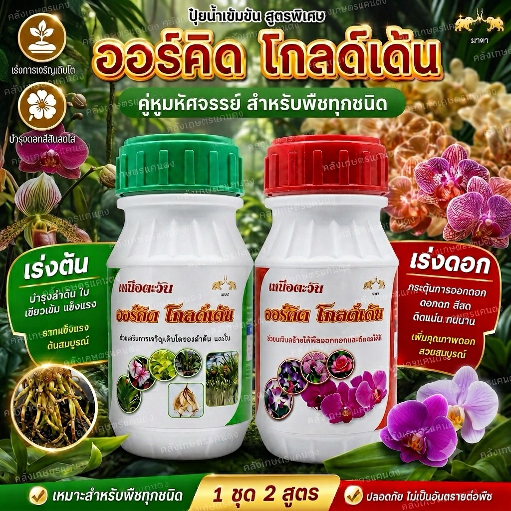 ออร์คิดโกลด์เด้น เร่งดอก เร่งสี ขั้วเหนียว เร่งต้น เร่งใบ กล้วยไม้ และ พืชทุกชนิด รับประกันคุณภาพ100%