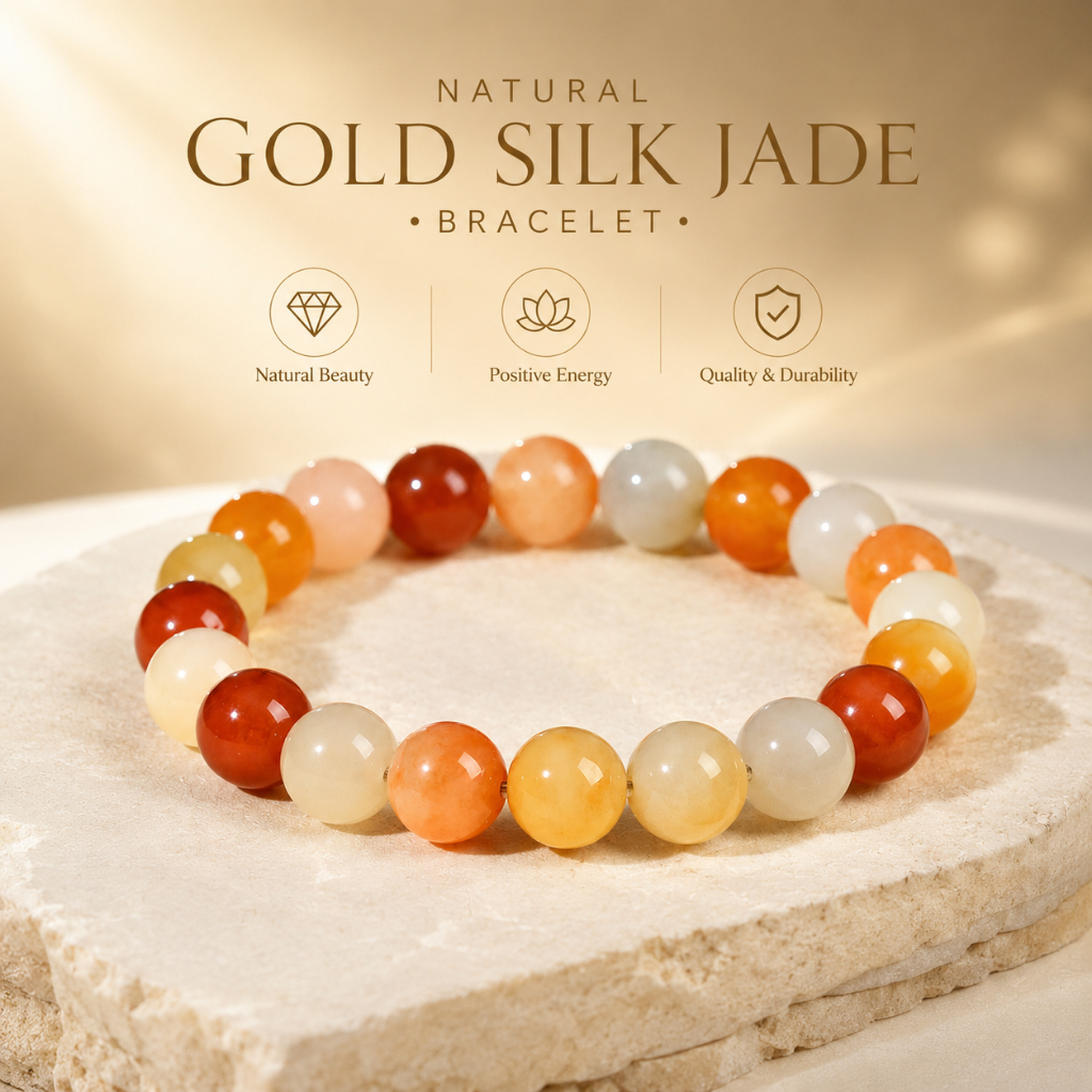 กำไลหินไหมทองธรรมชาติ จากภูเขาผู่โถวซาน สีมงคล โทนอุ่น สวมใส่ได้ทุกวัน เครื่องประดับสายมู ของขวัญเสริมความหมาย หินแท้สวย
