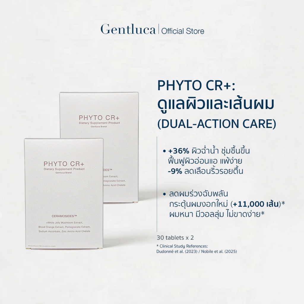 [2กล่อง] อาหารเสริมกู้ผิวแพ้ง่าย ชะลอริ้วรอย • ลดผมร่วง กระตุ้นผมงอกใหม่ 30 เม็ด - PHYTO CR+