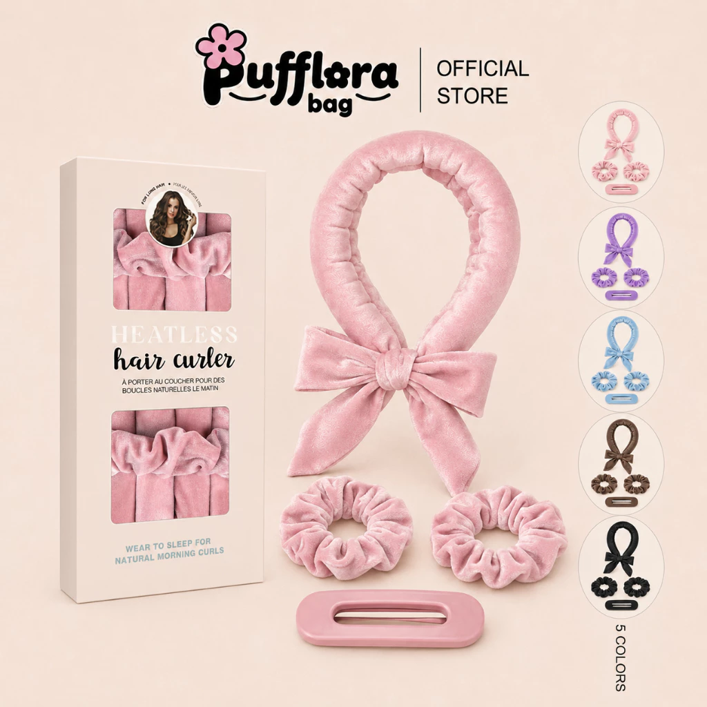 Pufflora เซ็ตโรลม้วนผมไร้ความร้อน แกนม้วนผมผ้ากำมะหยี่ ทำลอนเกาหลี ถนอมเส้นผม ไม่ต้องใช้ความร้อน พร้อมกิ๊บและยางรัดผม