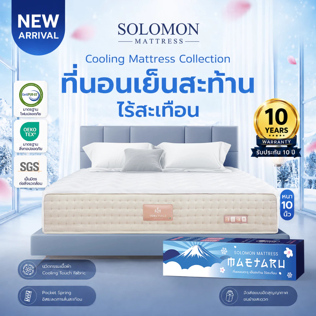 Solomon ที่นอนเย็นสะท้าน ไร้สะเทือน รุ่น Maetaru หนา 10 นิ้ว สัมผัสเย็น เหมาะกับคนขี้ร้อน