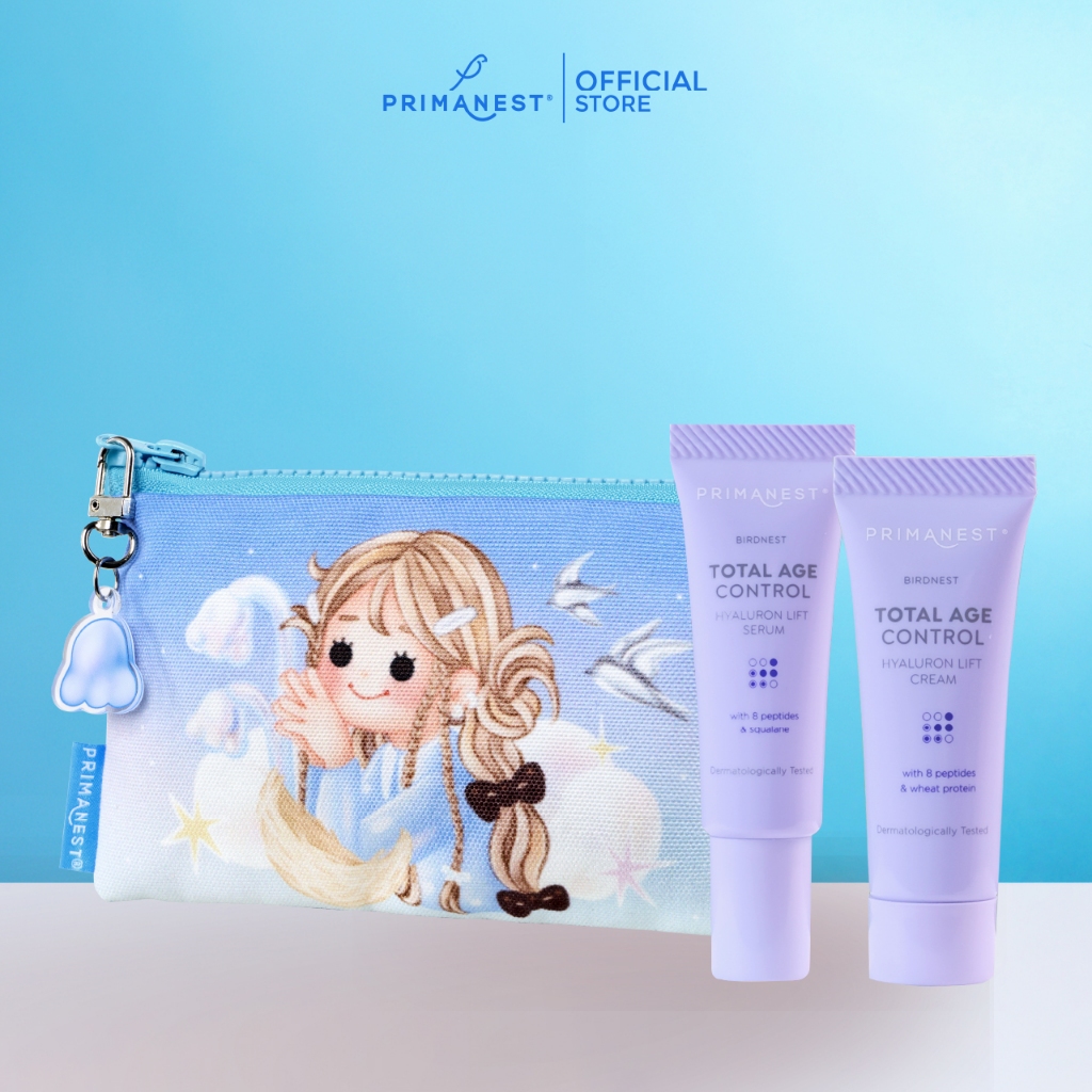 [ของสมนาคุณ] PrimaNest x FahFahs Mini Bag และ Total Age Control Hyaluron Lift Serum 4 ml & Cream 4g