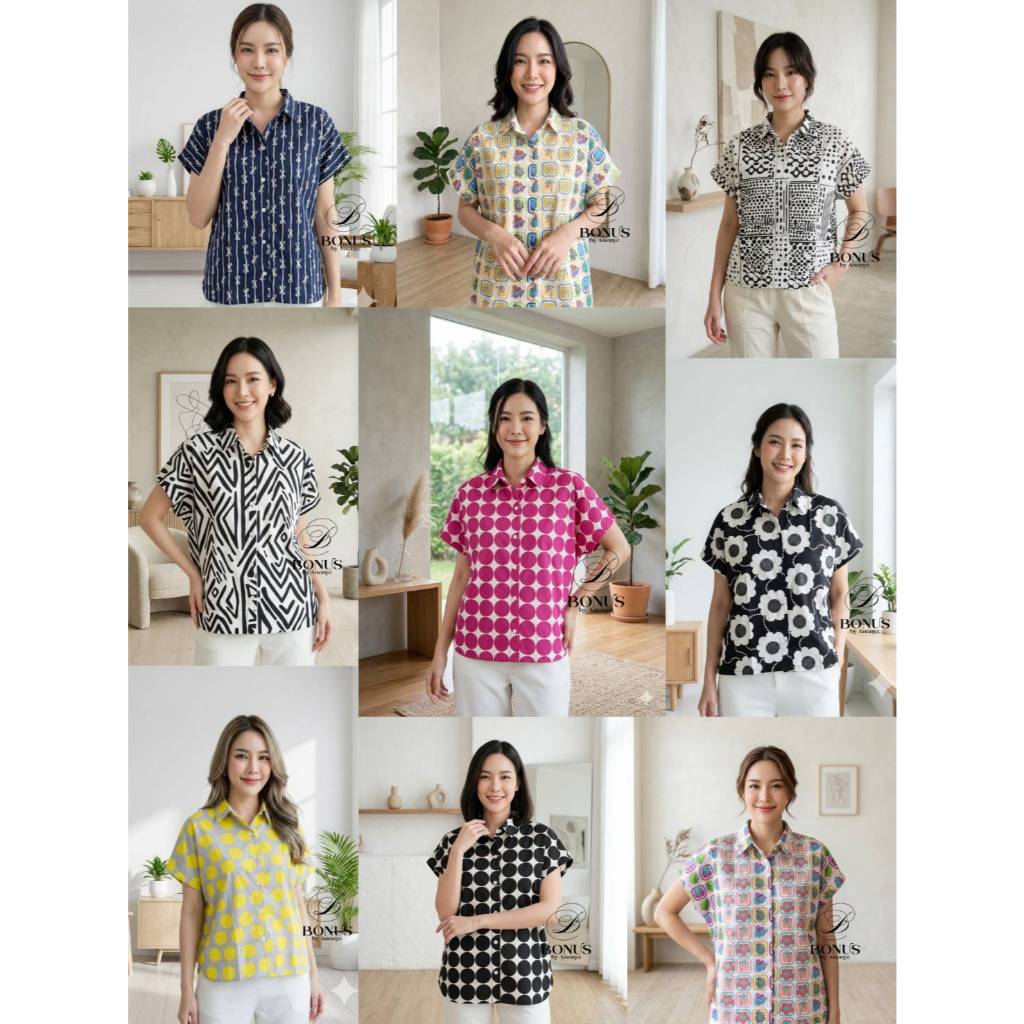 เสื้อคอปกเชิ้ตแขนสั้น ผ้าคอตตอนญี่ปุ่น ป้ายBonus by Ananya 1862569