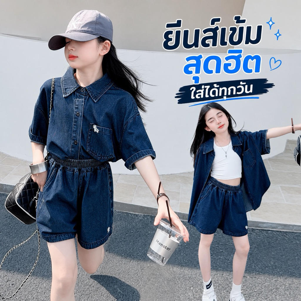 S167-S168 (แยกชิ้น)ชุดเสื้อยีนส์ เสื้อกั๊กสีขาว