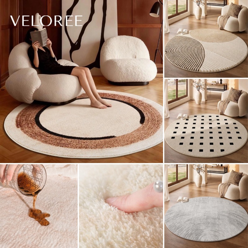 VELOREE พรมวงกลม พรมปูพื้นห้องรับแขก ขนสั้น หนานุ่ม มินิมอล พรมปูพื้น แต่งห้อง ขนาด ผ้าแคชเมียร์เทียม 120/160 ซม.