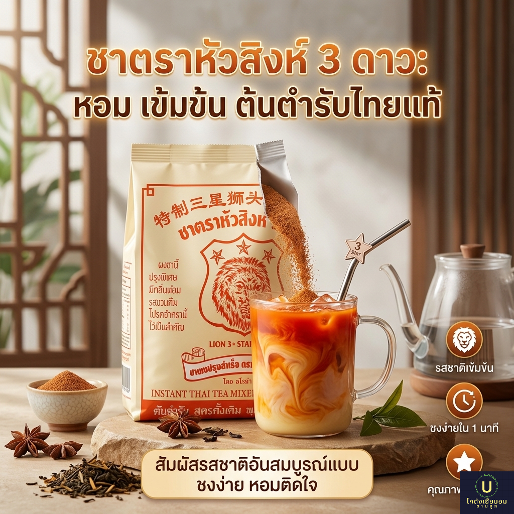 Lion 3 Star Brand ชาไทย หัวสิงห์ 3 ดาว ขนาด 400 กรัม/ถุง ใช้ชง ชาไทย ชามะนาว ชาดำเย็น โดยAROMA ต้นตำ