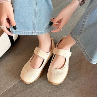 รองเท้าผ้าใบสีขาวผู้หญิง ตาข่ายระบายอากาศ รัดด้วยเวลโคร้ สไตล์แมรี่เจน สบายๆ สําหรับฤดูร้อน แต่งตัวได้ทุกลุค