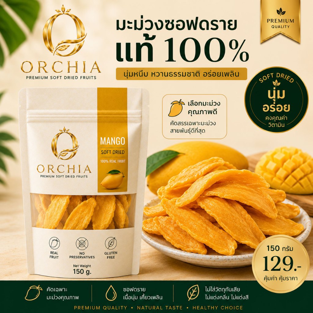 ORCHIA  มะม่วง Mango ผลไม้อบแห้งซอฟดราย 100%  สับปะรด ฝรั่ง Golden Trio พริกเกลือ ผลไม้รวม เคี้ยวเพลิน ของฝาก