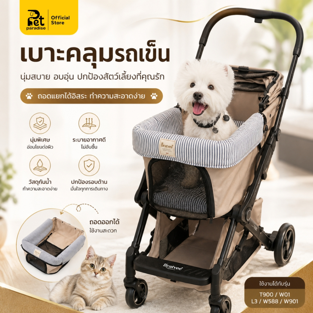 DogLemi ชุดเบาะรถเข็น 3 ชิ้น รุ่นACC01 สำหรับรถเข็นสัตว์เลี้ยง เบาะคลุมรถเข็น ใช้งานกับรุ่น T900/W01/L3/W588/W901