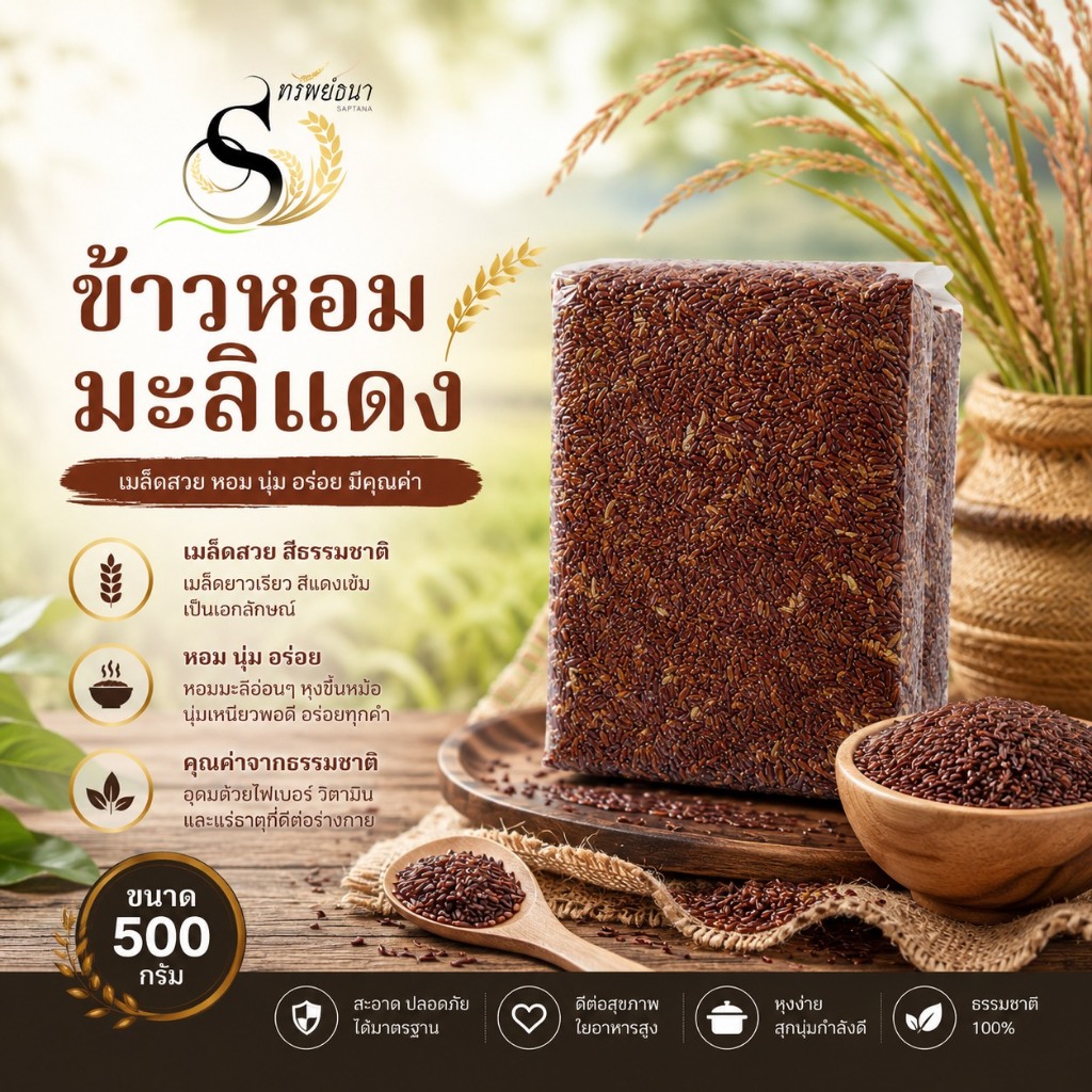 ข้าวมะลิแดง ตราทรัพย์ธนา 500กรัม คัดสรรคุณภาพจากโรงสีโดยตรง
