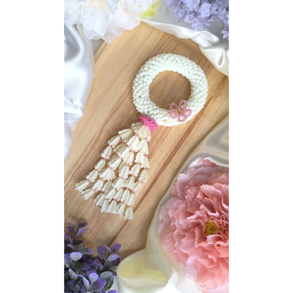 [ สินค้าพร้อมจัดส่งด่วน ] พวงมาลัยดอกรัก ลูกปัดคริสตัล วันพ่อ ดอกไม้ประดิษฐ์