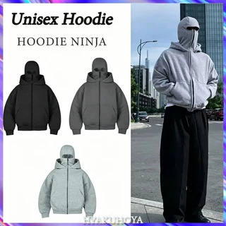 HOODIE BALACLAVA ZIPPER-Ninja Zip Hoodie with 2 Balaclava Face Covers Unisex Hoodie