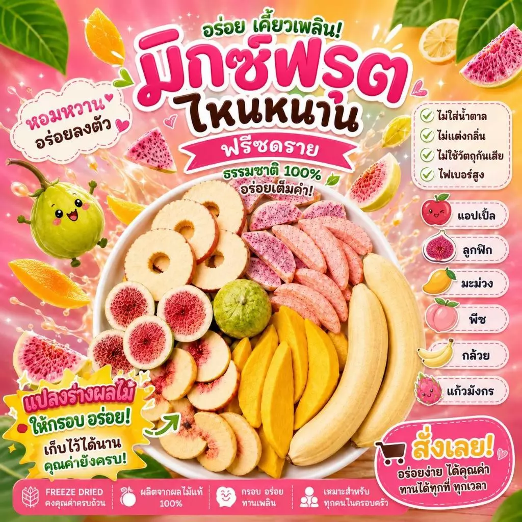 มิ๊กซ์ฟรุตไหหนาน พร้อมส่งจากไทย ไม่ต้องพีออเดอร์ ผลไม้รวมฟรีซดราย ผลไม้รวมอบกรอบ ตุ๊กกี้ตัวแสบ