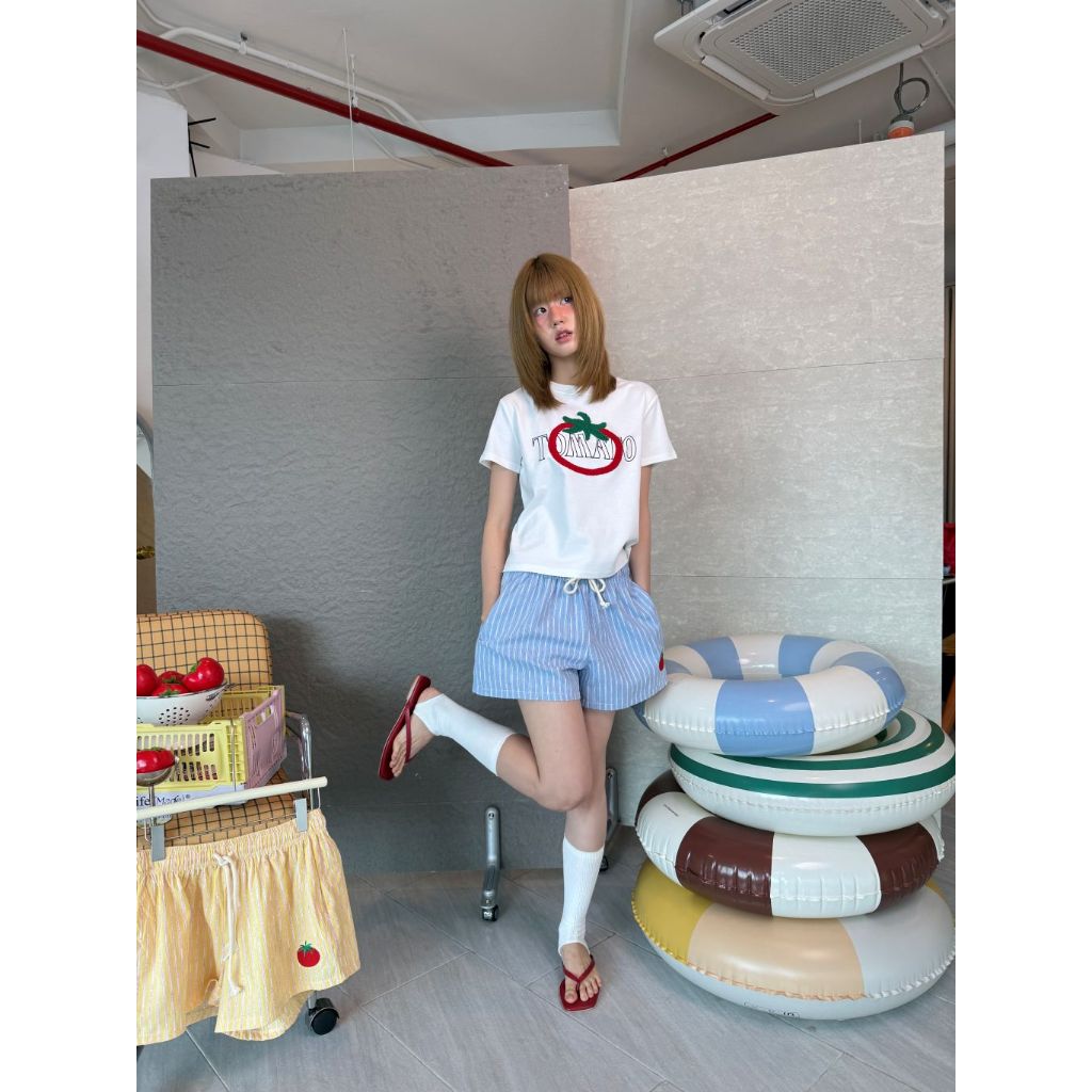 Lazy - C908 - TOMATO BABYTEE - เสื้อครอปงานปักปุยๆ (ส่งด่วน)