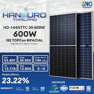 HANDURO แผงโซลาร์เซลล์ N-Type TOPCon Bifacial 600W รุ่น HD-144NTTC-30-600W