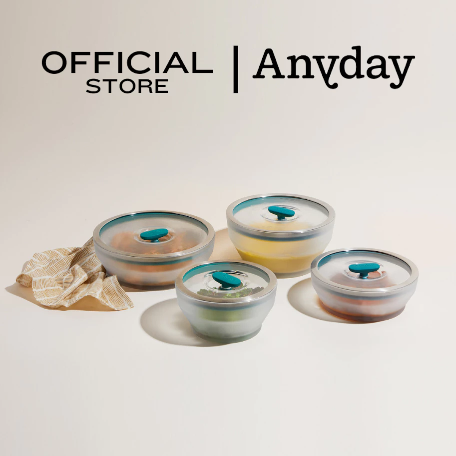 ANYDAY ชามแก้ว borosilicate ทำอาหารได้ด้วยไมโครเวฟ เตาอบ มีฝาปิด สูญญากาศ ถนอมอาหาร