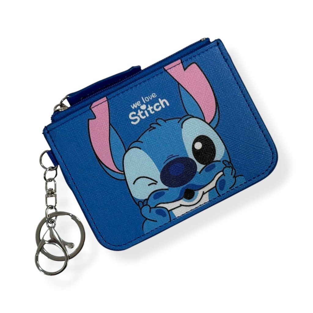 STITCH กระเป๋าใส่บัตร และ ช่องใส่บัตร มีซิป ก้ามปู ห่วง เอนกประสงค์ ลาย สติทช์ สวยงาม ขนาดbody 9x12cm (ช่องบัตร6x9cm)
