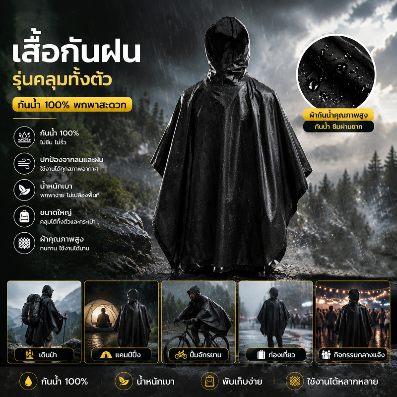 【COD】เสื้อกันฝนแบบพอนโชสำหรับมอเตอร์ไซค์ เสื้อกันฝนแบบหนาสำหรับผู้ชาย/ผู้หญิง พับเก็บง่าย แห้งไว