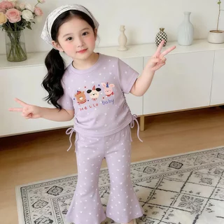 SweetKids พร้อมส่งจากกทม🌸ชุดเด็กผู้หญิงแฟชั่น🍓เสื้อแขนสั้นกางเกงขายาว งานสกรีนลายน่ารัก เนื้อผ้านุ่มระบายอากาศ ฤดูร้อน