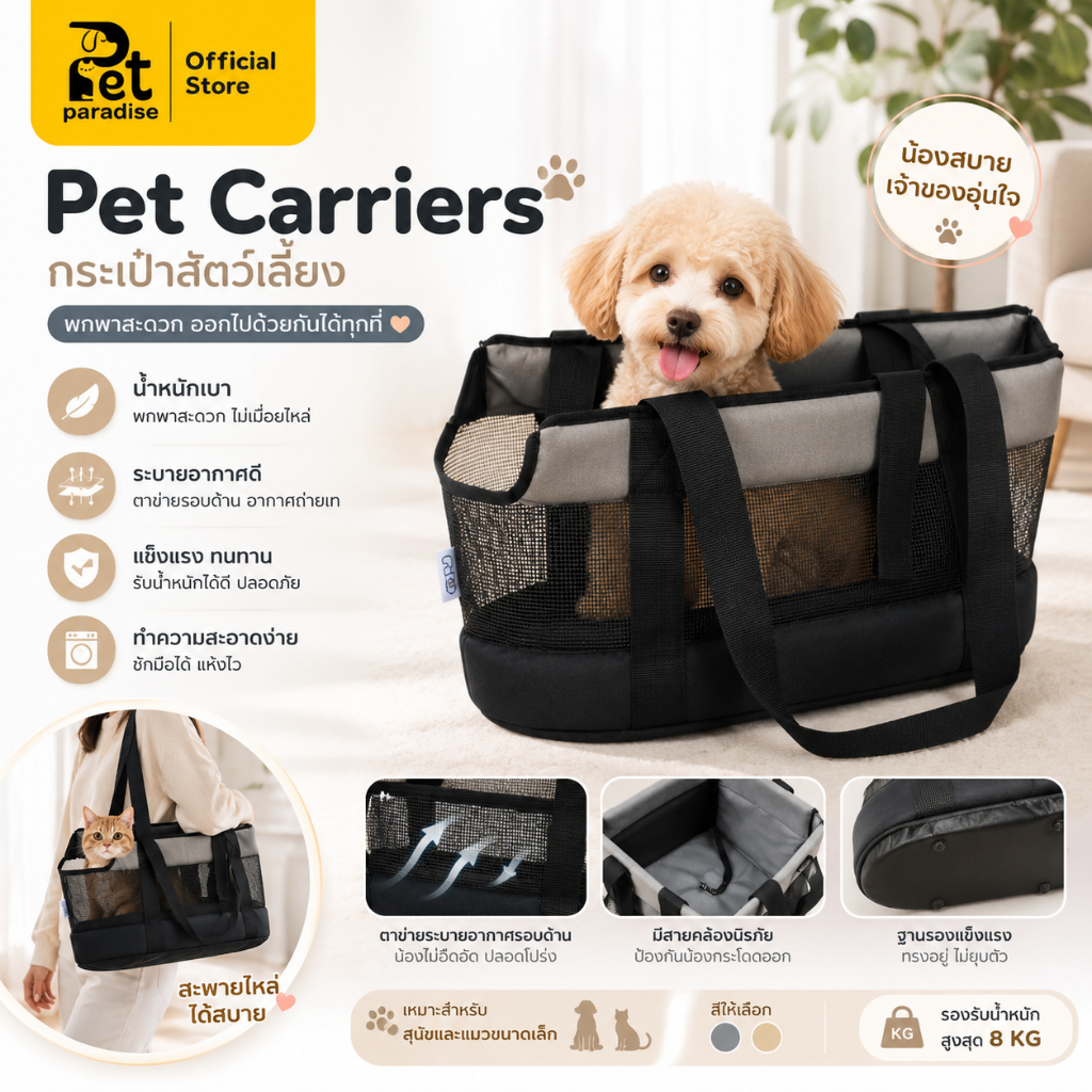 🐱[PetParadise.th]🐶กระเป๋าสัตว์เลี้ยง สุนัข-แมว Pet Carrier แบบสะพาย/ถือ ระบายอากาศดีเยี่ยม
