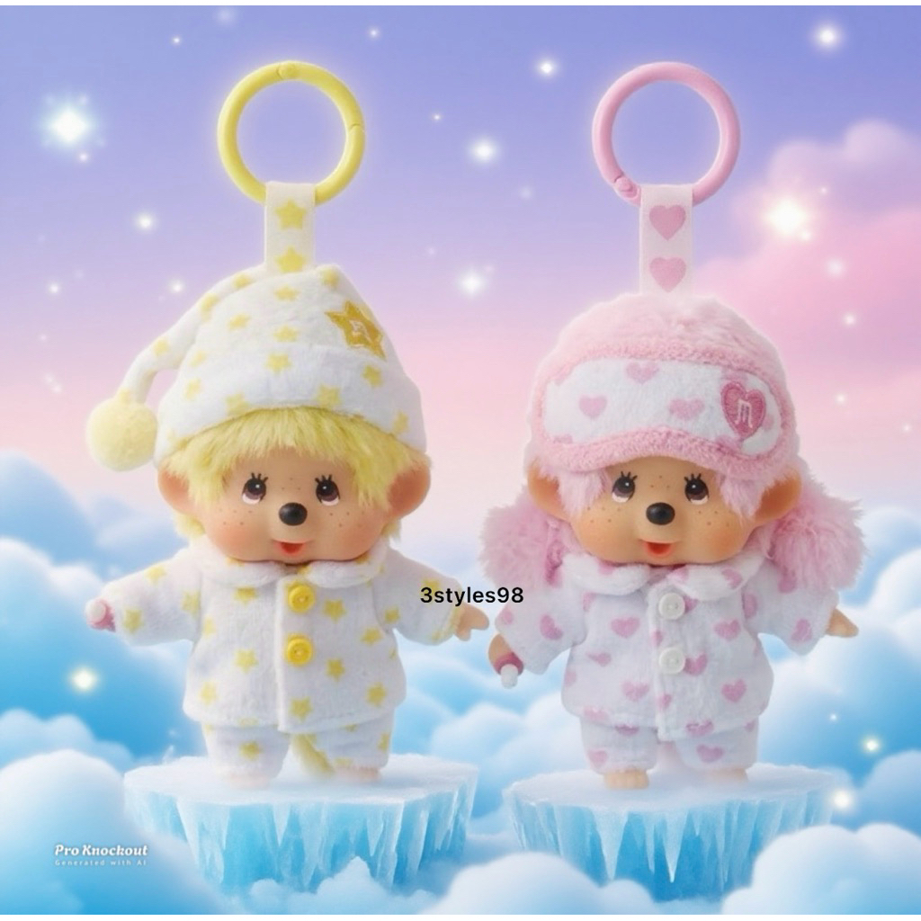 พร้อมส่ง📌พวงกุญแจ monchhichi limited Hong Kong ชุดนอนผ้าปิดตา