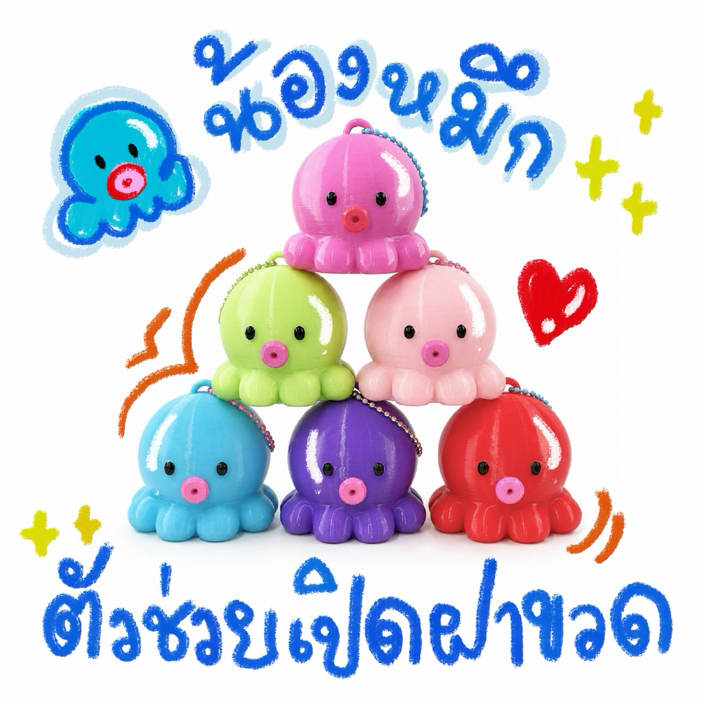 พวงกุญแจน้องหมึก 3D Print ตัวช่วยเปิดขวดน้ำ I Bottle Opener I น่ารัก พกพาง่าย ของขวัญ ของสะสม 6 สี