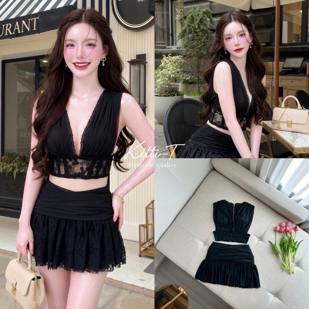 KITTI-T Setเซ็กซี่เสื้อคอวีผ่าลึก KT 1529