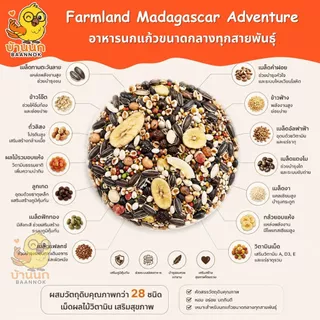 Farmland Madagascar Adventure (ถุงแบ่งชั่ง) อาหารนกแก้วขนาดกลาง สูตรผลไม้และสมุนไพร ค๊อก คอนัวร์ กรีนชีค ซัน ริงเน็ค