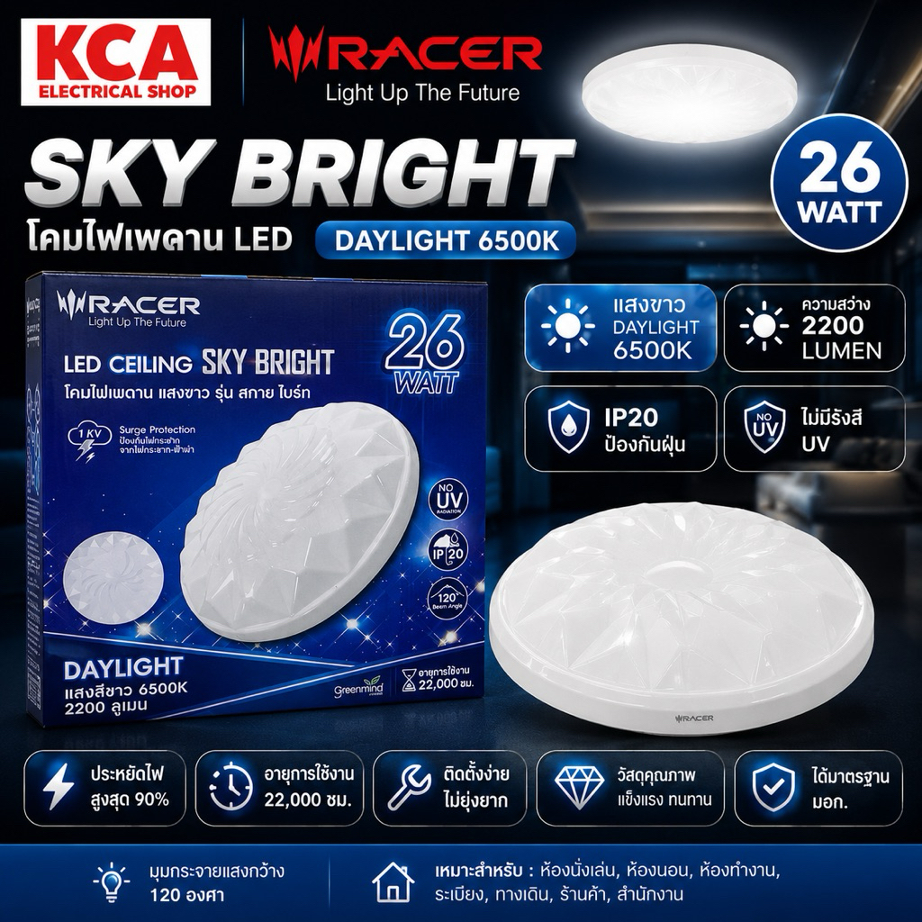 RACER โคมไฟเพดานอะคริลิก LED 26W Daylight RACER รุ่น SKY BRIGHT สีขาว