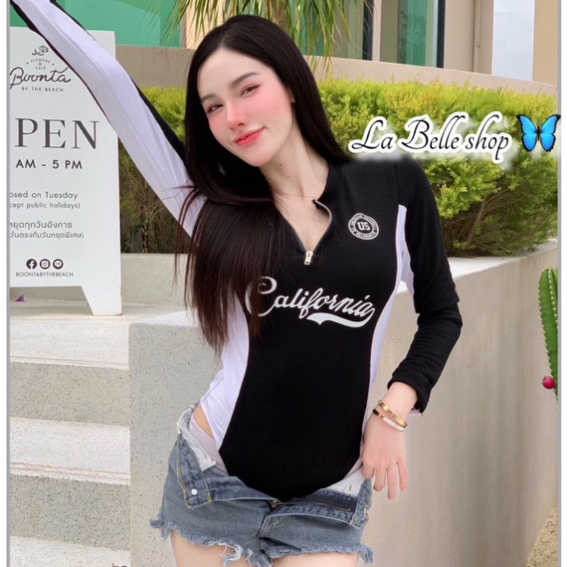 MNV STUDIO  bodysuit  บอดี้สูทแขนยาวแต่งชิปหน้า