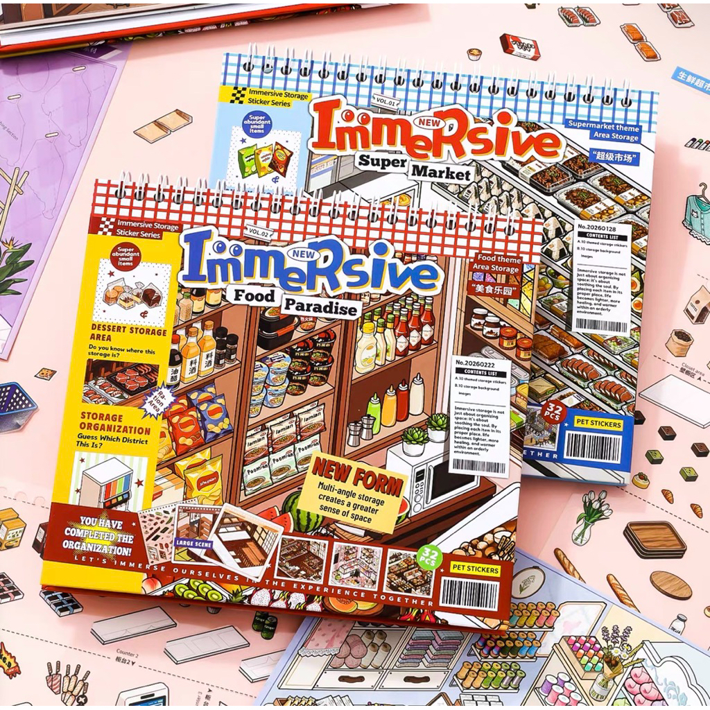 สมุดสติ๊กเกอร์จัดฉาก 3D แบบ Immersive Storage Series สไตล์ร้านค้าและร้านอาหาร