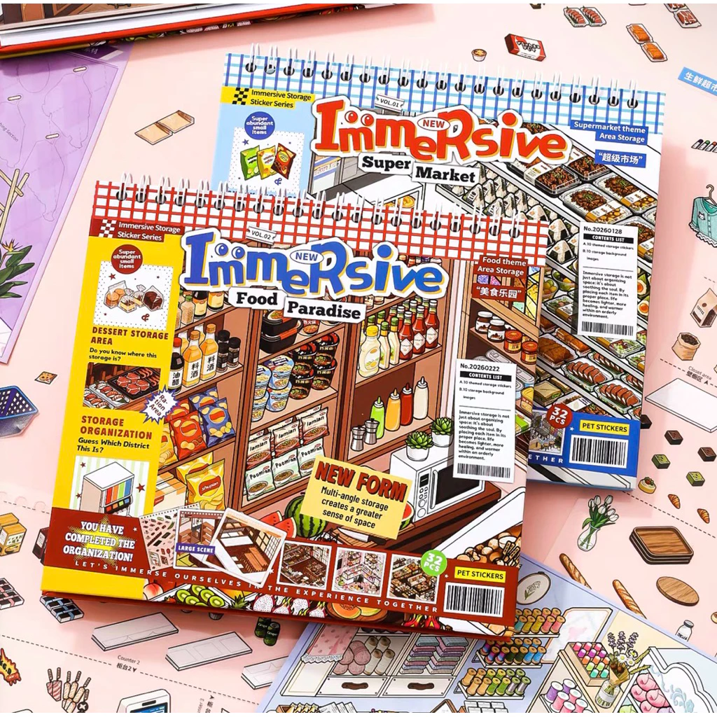 สมุดสติ๊กเกอร์จัดฉาก 3D แบบ Immersive Storage Series สไตล์ร้านค้าและร้านอาหาร
