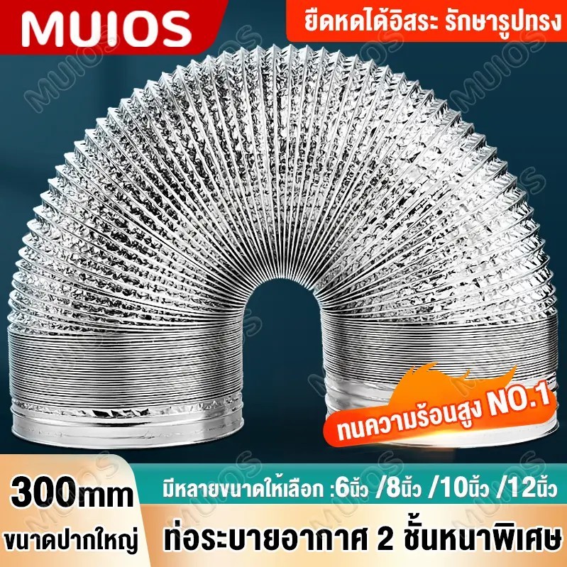 ท่อระบายอากาศยาว 5 เมตร ขนาด 4/6/8/10/12 นิ้ว ท่อฟอยล์อลูมิเนียม ท่ออลูมิเนียม ท่อยืดหยุ่น ท่ออากาศร้อน ท่ออ่อนเปลือยท่อ