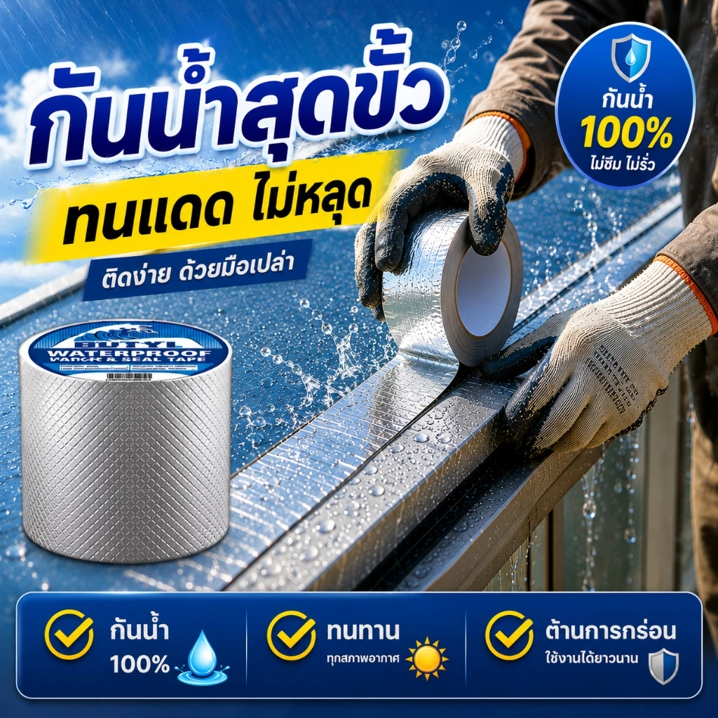 【ใช้ได้ 50 ปี】เทปกันน้ำ เทปกาวกันน้ํารั่วซึม เทปบิวทิล แผ่นแปะหลังคา กาวอุดรอยรั่ว ซ่อมหลังคารั่ว