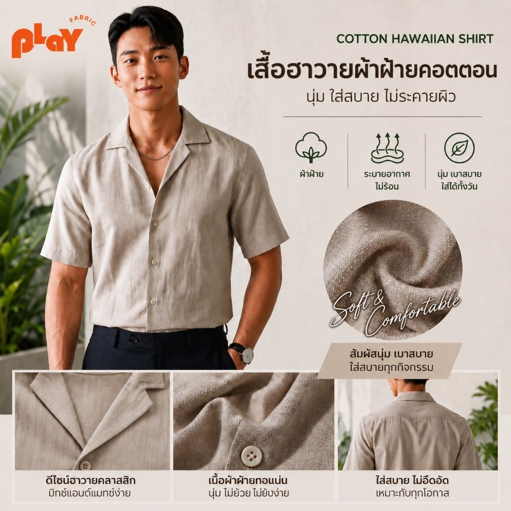 [New Arrival] เสื้อฮาวายเนื้อผ้าฝ้ายคอตตอนเกรดพรีเมียม ใส่แล้วเย็นสบาย ไม่ร้อน ระบายอากาศดีเยี่ยม ผลิตในไทย