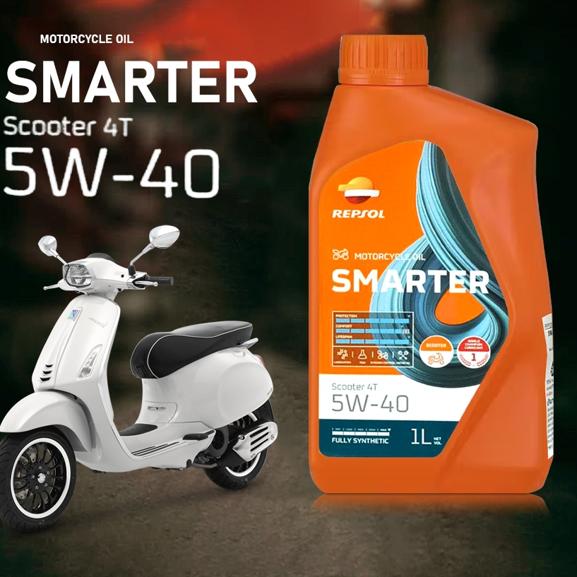 น้ำมันเครื่อง มอเตอร์ไซค์ เรปโซ SMARTER Scooter 4T 5w-40 Repsol 4T 5W-40 ขนาด 1 ลิตร
