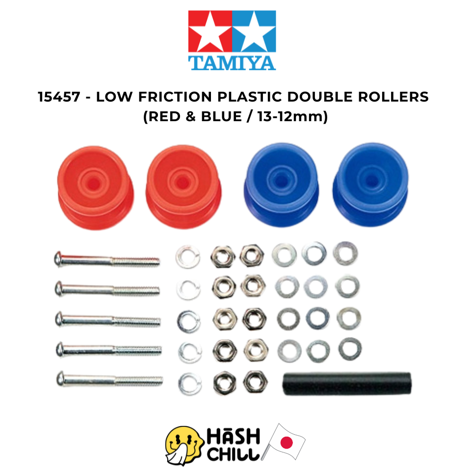 TAMIYA 15457 - LOW FRICTION PLASTIC DOUBLE ROLLERS (RED & BLUE / 13-12mm)