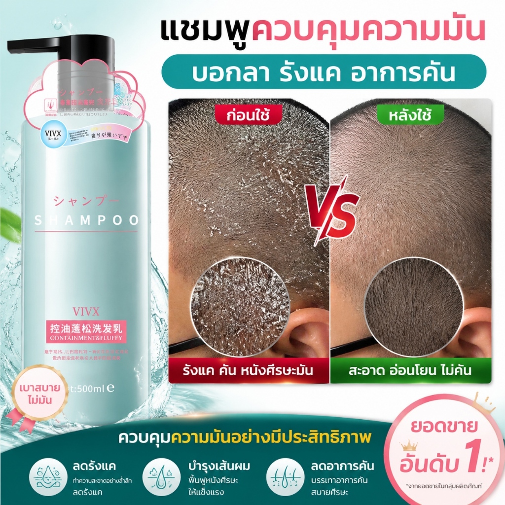 ยาสระผมลดผมร่วง 500ml กำจัดรังแค แก้อาการคันศีรษะ ควบคุมความมัน บำรุงรากผม